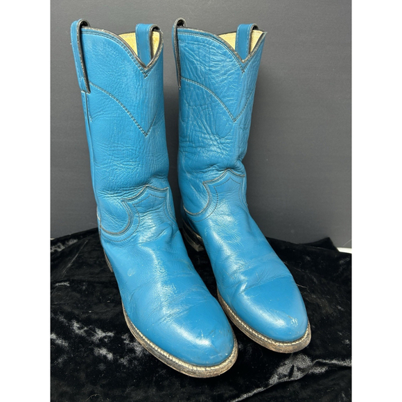 Vtg Justin Cowgirl Boots Womens Size 6 B Blue Western L3783 USA Made Boots - Picture 1 of 15